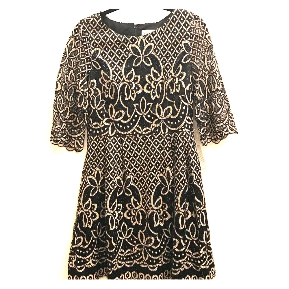 NWT Eliza J black and tan lace cocktail dress